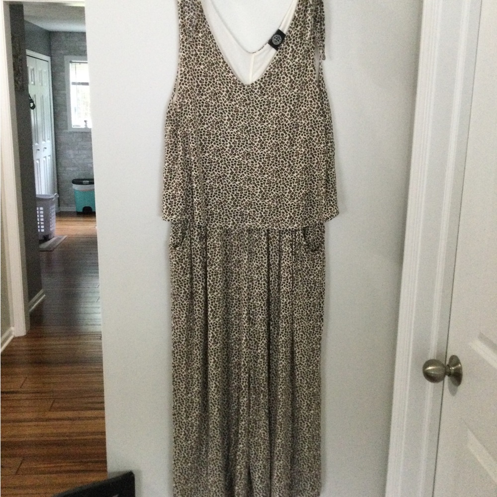 Bobeau Leopard Print Cropped Jumpsuit
